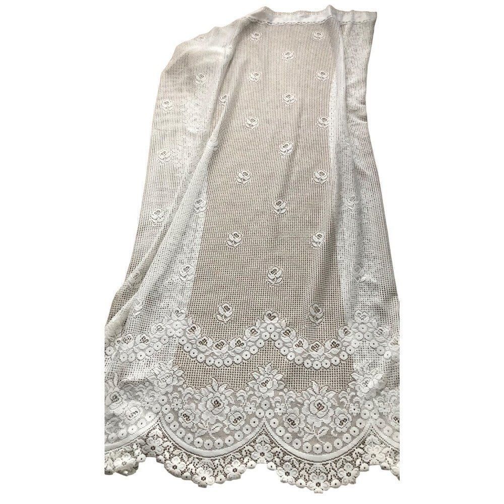 Vintage Lace Window Curtain Panel White Floral Cottage